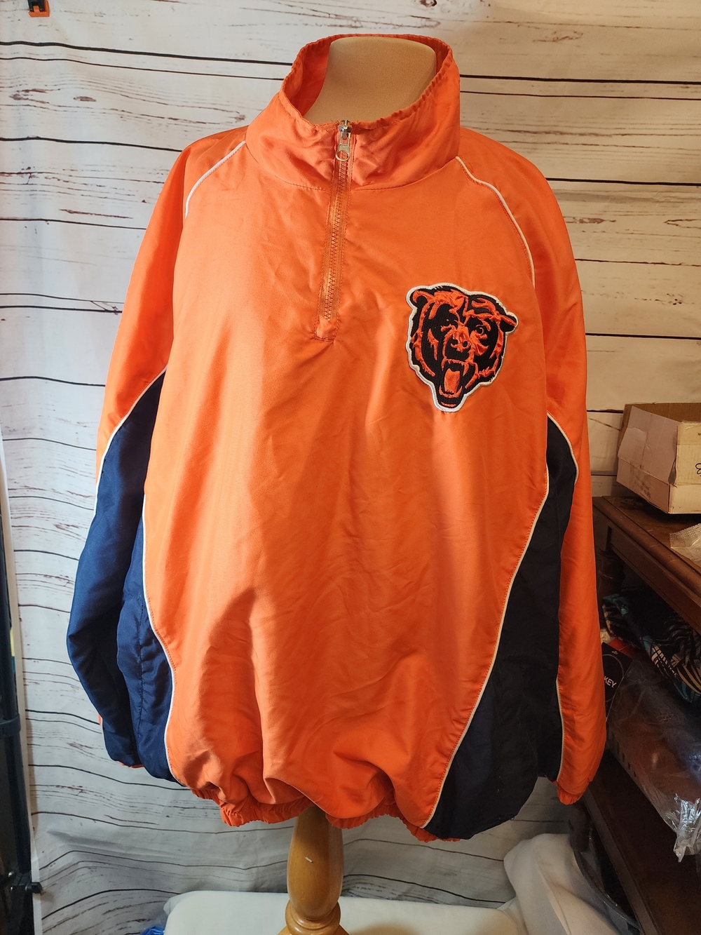 NFL Chicago Bears Orange and Navy Pullover Windbreaker 3XL